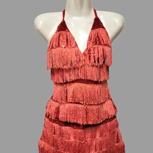 Sexy Mini Skirt and Top Silver Sequins Tassels Teens Youth Party Wear Bellydance